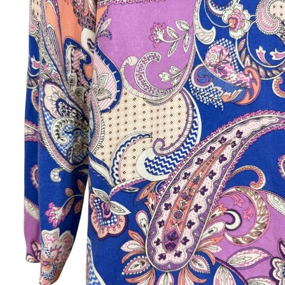 Talbots Womens Thin Violet Blue Paisley Floral Cardigan Sweater Cotton Blend M - Picture 12 of 16